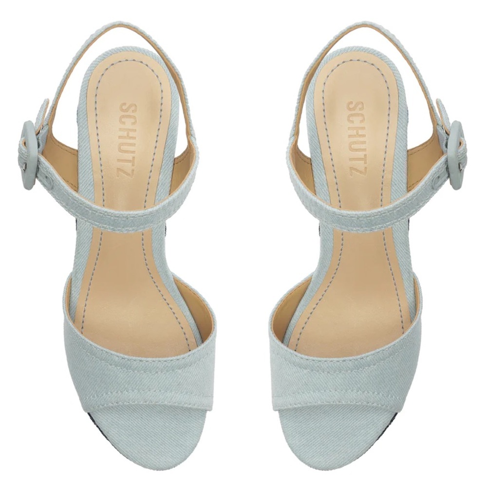 NIB: SCHUTZ Isabelle Denim Platform Sandals - Picture 3 of 11